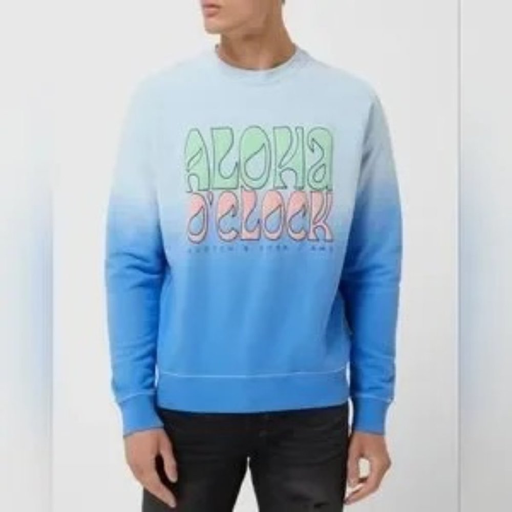 Men's Scotch & Soda Aloha O'Clock Crew Neck Sweatshirt Gradient Blue Size M - Picture 1 of 14